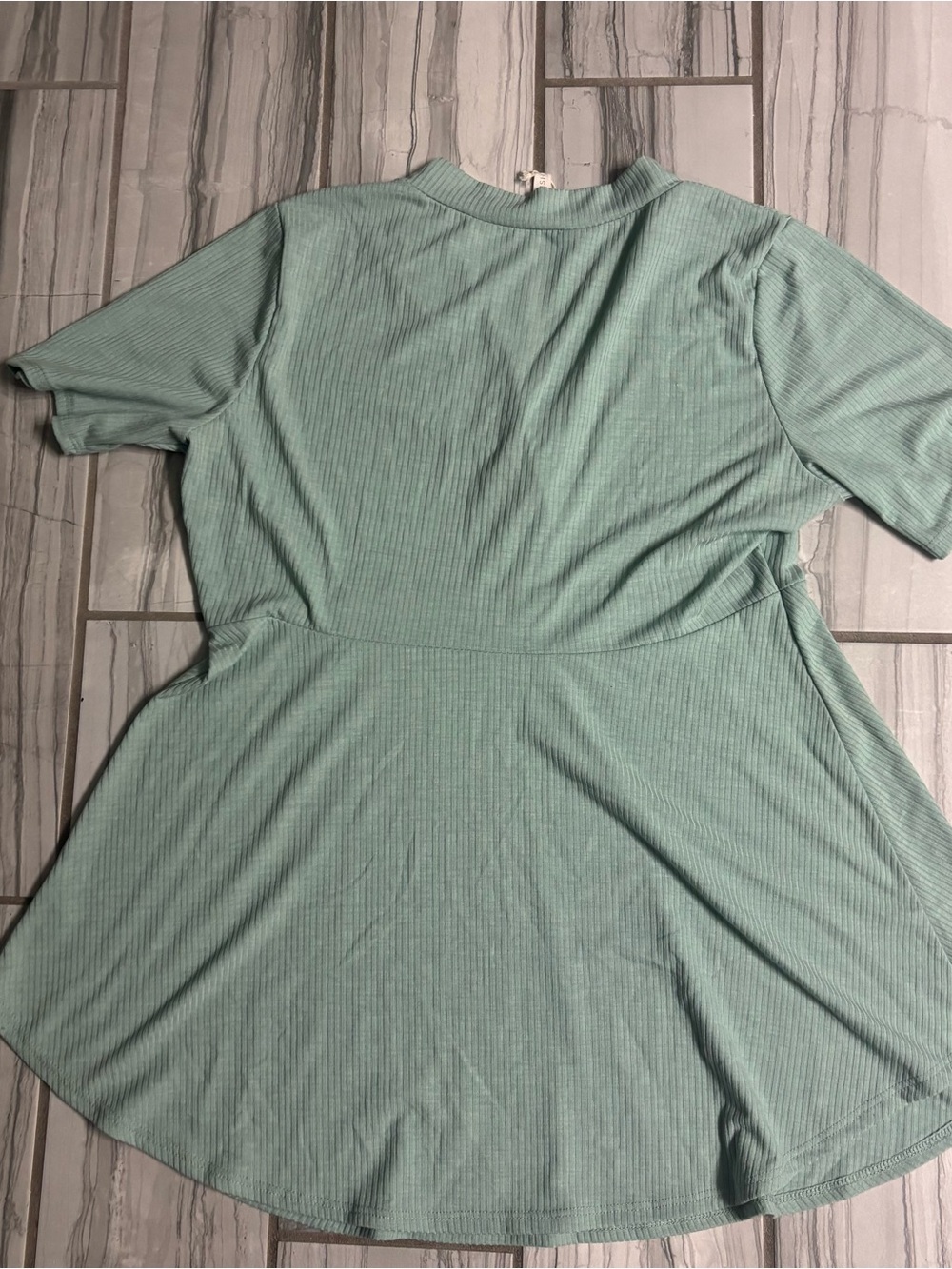 Pinkblush Mint Ribbed Short-Sleeve V-Neck Top with Button Detail - Picture 6 of 6